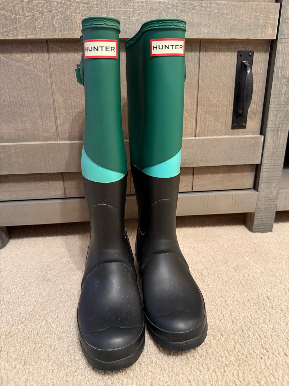 Hunter Tall Colorblock Rain Boots - Black & Teal Trim - Picture 10 of 10